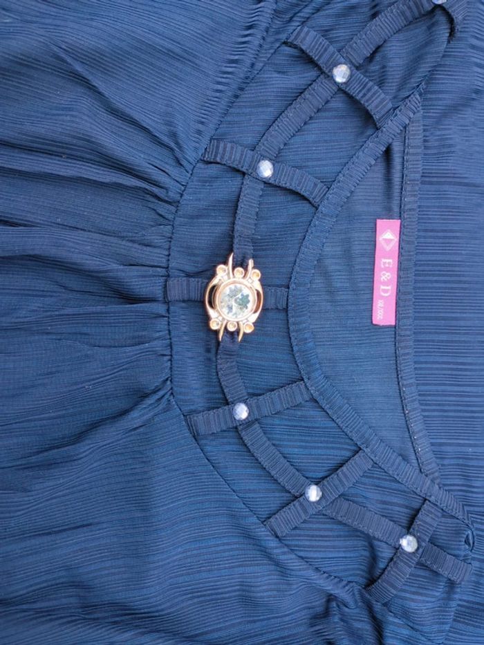 Blouse tee shirt chic haut femme rayures bleu marine diamant strass taille xl xxl 42 44 - photo numéro 5