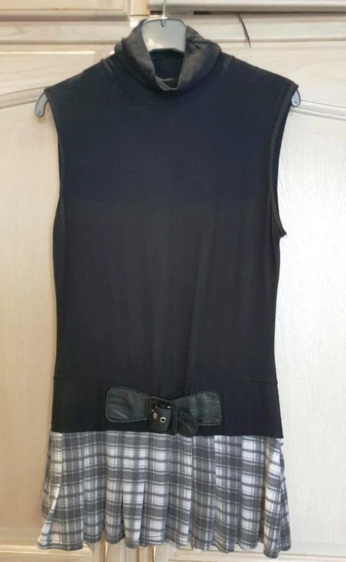 Haut tunique sans manches noire/carreaux-Cache cache