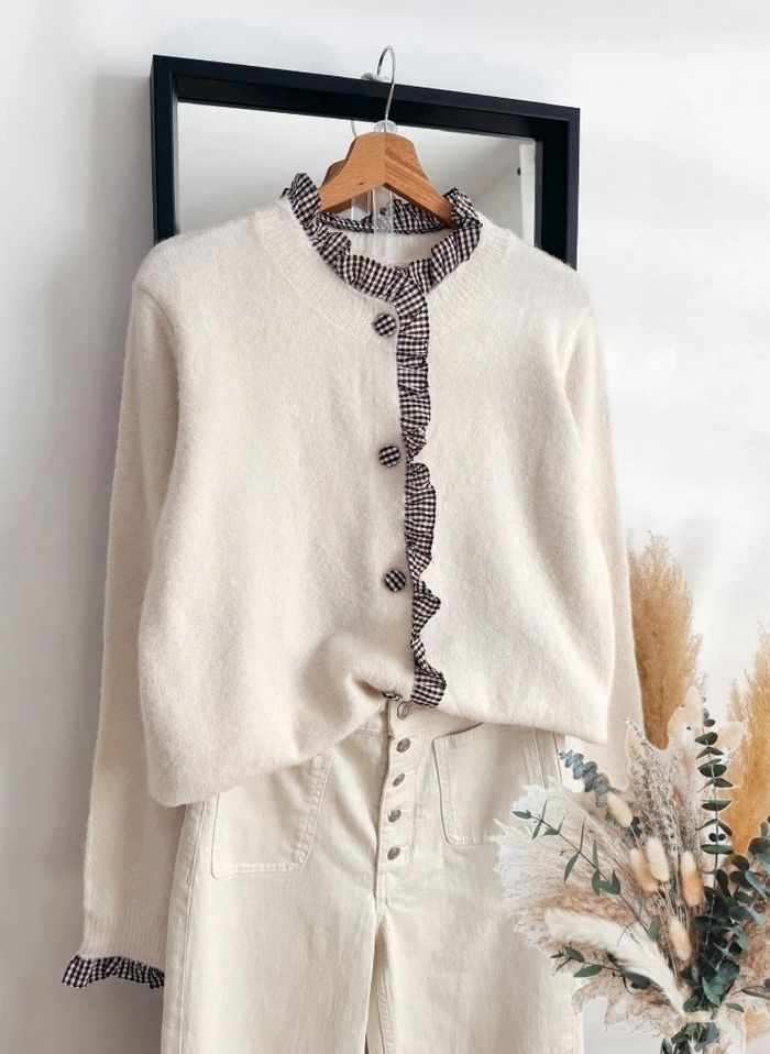 Gilet crème à détails vichy - TU - photo numéro 2