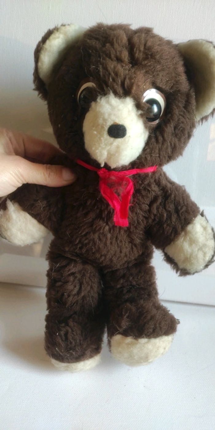 Ours en peluche vintage marron foncé et blanc - photo numéro 2