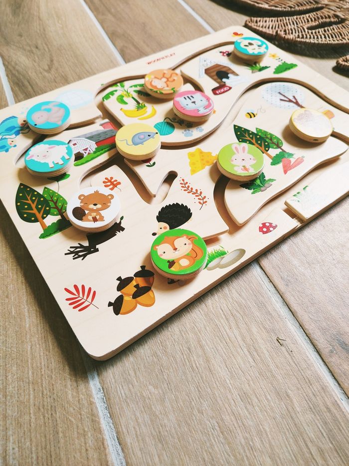 🐵 Puzzle labyrinthe les animaux à glisser en bois marque Wood n play - photo numéro 2