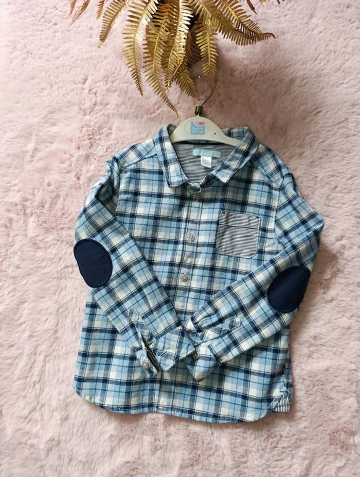 Chemise à carreaux obaibi bleu avec coudières - photo numéro 2