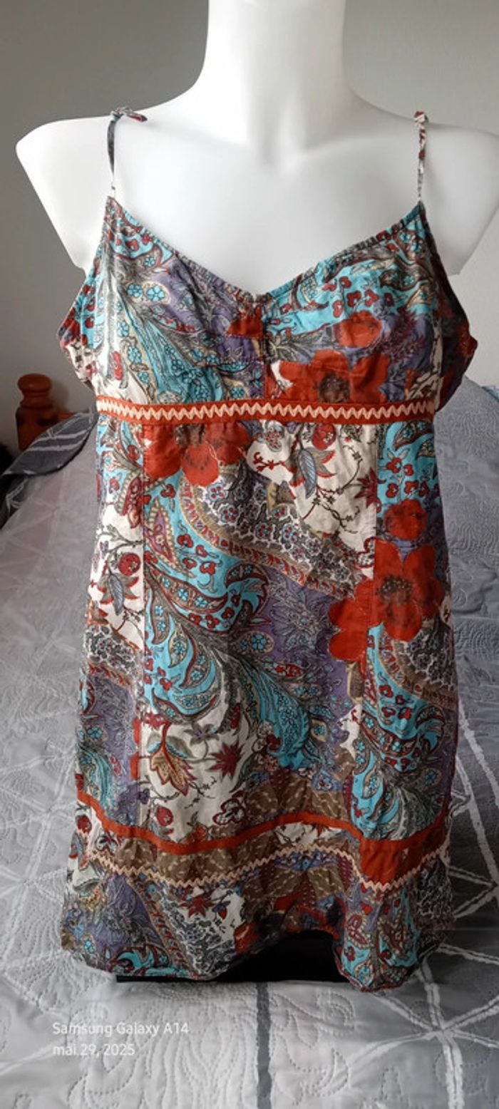 Tunique longue fines bretelles motif floral avec paillettes bordeaux femme 38/40 promod - photo numéro 3