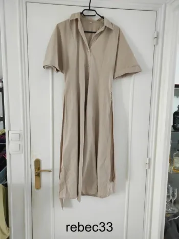 Longue robe chemise beige 100% coton shein