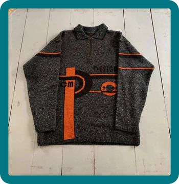 Pull knit unisexe vintage Y2k design orange col camionneur / Half zip