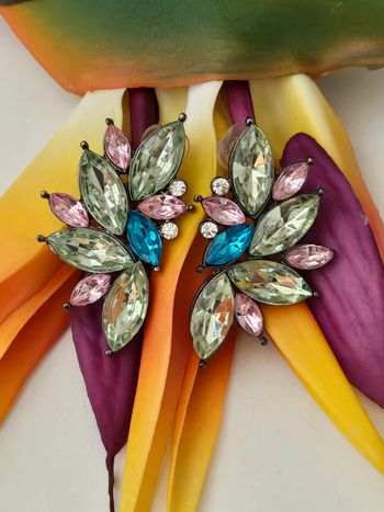 Boucles d oreilles avec pierres peridot, topaz rose et bleu en acier inoxydable