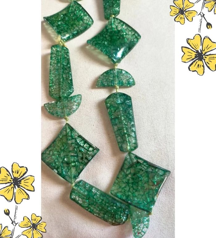 Collier vintage géométrique – Vert transparent craquelé | Collection Émeraude Urbaine - photo numéro 10