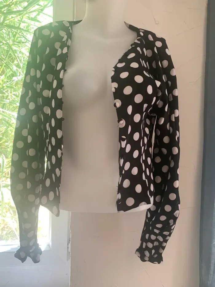 Blouse vintage Ivivi taille 38 noir à pois blanc - photo numéro 3