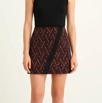 Jupe Mim Taille M – Noir et Motifs Rouge/Blanc