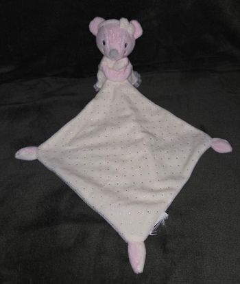 Doudou peluche souris ballerine avec mouchoir a pois doré- Mots d'enfants 