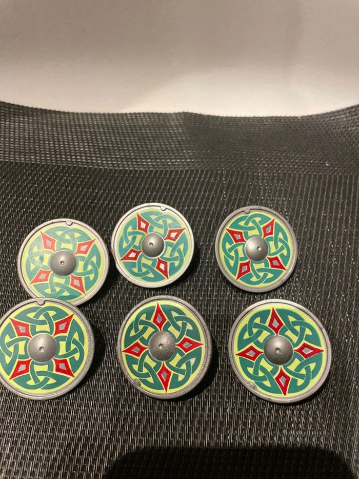 Playmobil lot 6 boucliers ronds chevalier du dragon vert 5831 4775 5836 3064 2622 château - photo numéro 3