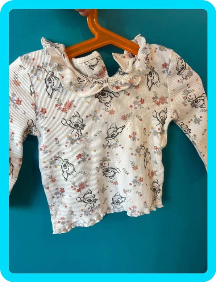 Joli t-shirt manches longues col Claudine 9 /12 mois Disney primark