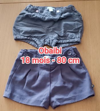LOT : 2 Shorts Obaibi 18 mois 80 cm fille