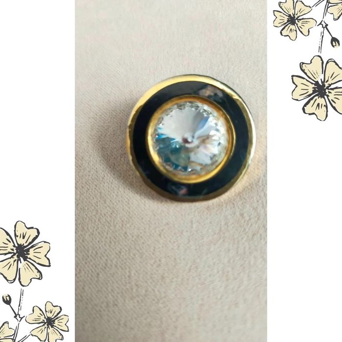 Boucles d’oreilles vintage à clip – Cristal & noir émaillé – Rondes dorées - photo numéro 3