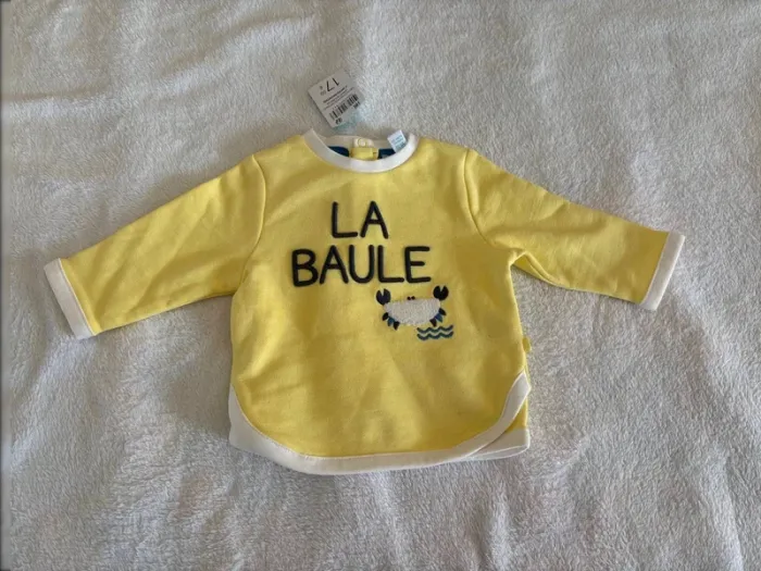 Sweat bébé jaune “La Baule” Obaïbi – 3 mois (59 cm) - photo numéro 2