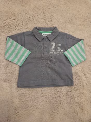 Haut bébé polo gris manches rayées vert 3 mois Tape à l’œil tres bon etat