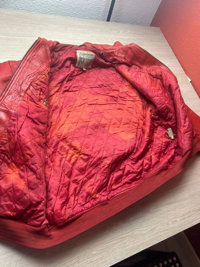 Blouson Vintage Cuir Rouge FJ560 Urban Assault Squad Taille 2X – Drapeau USA - photo numéro 19