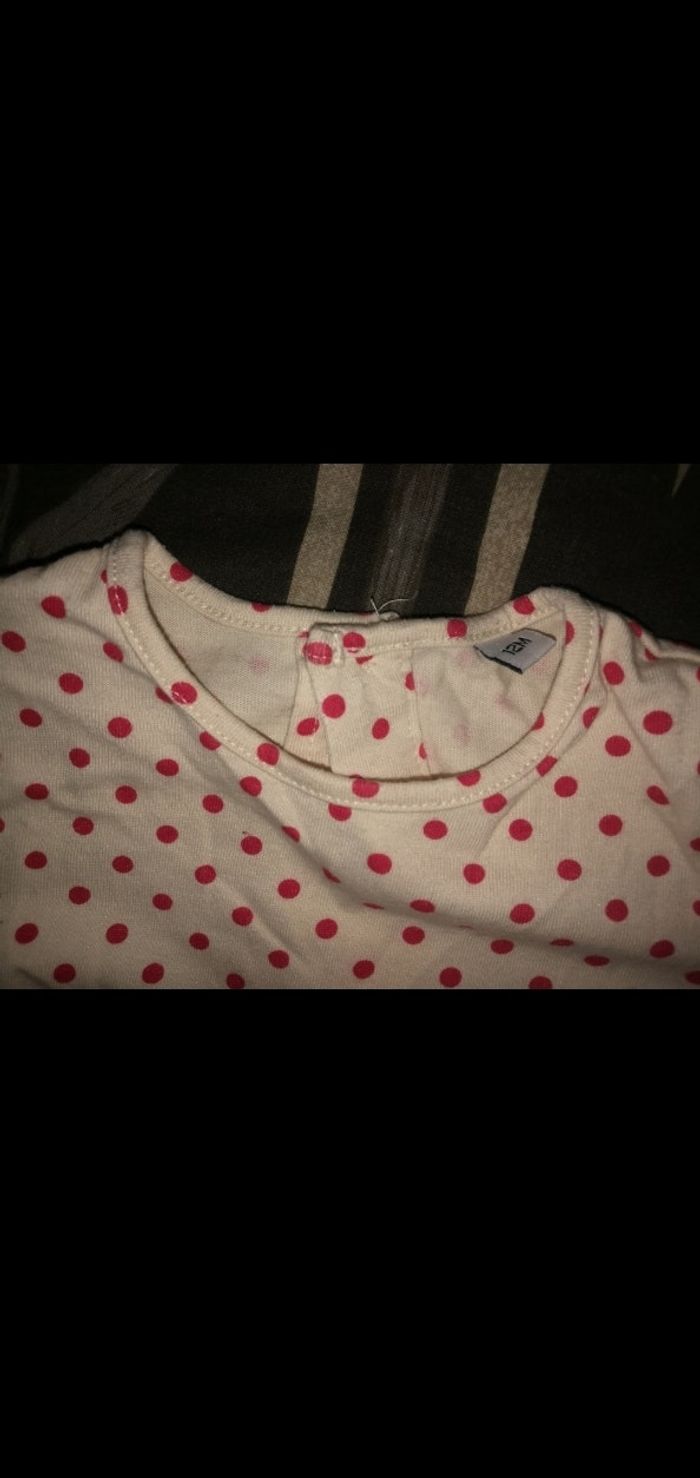Tee shirt 12 mois manches longues beige à pois rouge - photo numéro 2