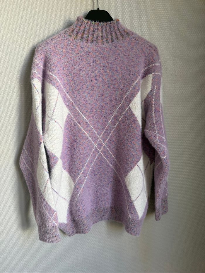 Pull mauve losanges blanc femme - photo numéro 4