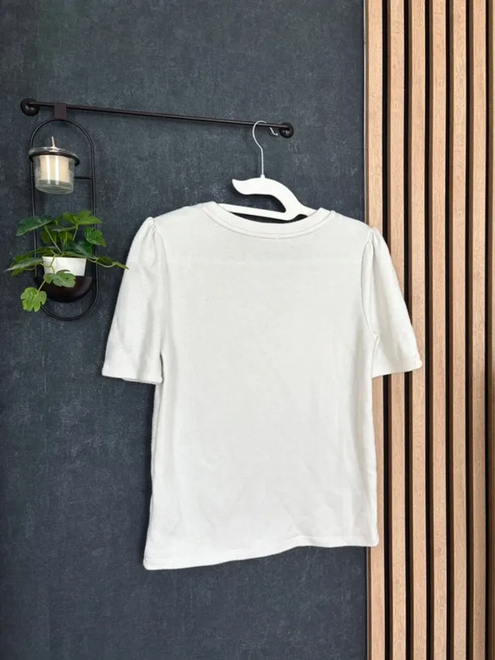 Pull blanc Gémo manches courtes boutons – Taille M - photo numéro 3
