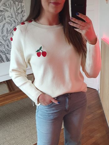 Pull écru Cerises brodées  Taille unique