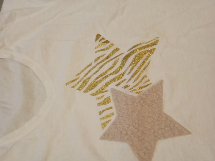 t shirt blanc neuf avec étoile moumoute et doré - photo numéro 2