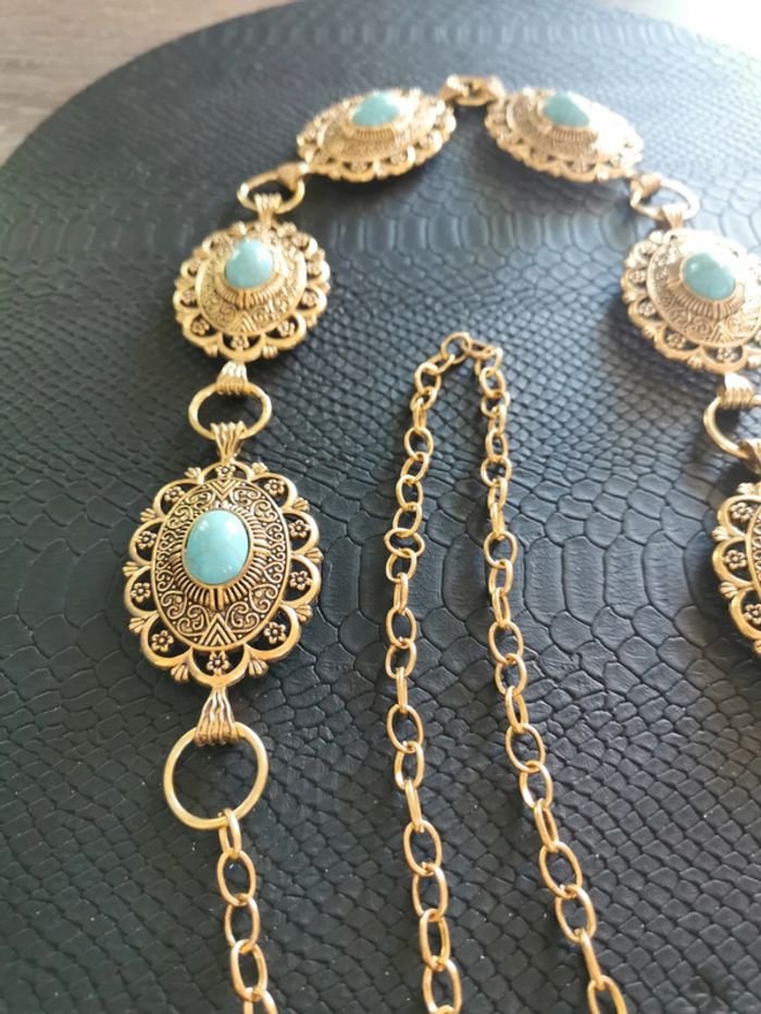 Ceinture Métal doré et bleu turquoise - photo numéro 2