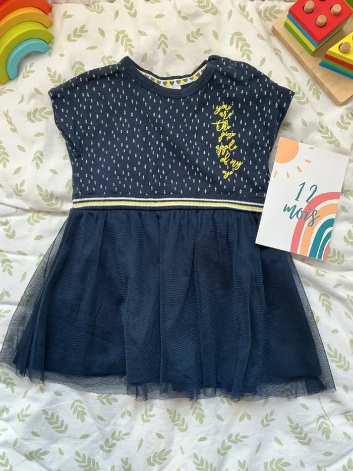 robe manches courtes marine jupe en tulle avec jupon 12 mois pommette - photo numéro 2