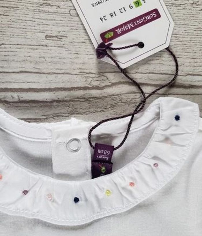 Body fille 6 mois Blanc col volant Sergent Major - photo numéro 4