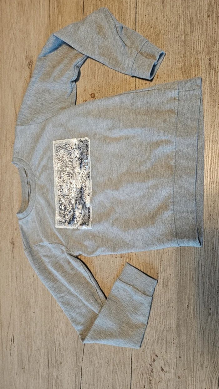 Pull gris clair à manches longues avec sequins, TQF Collection, 12 ans nickel - photo numéro 3