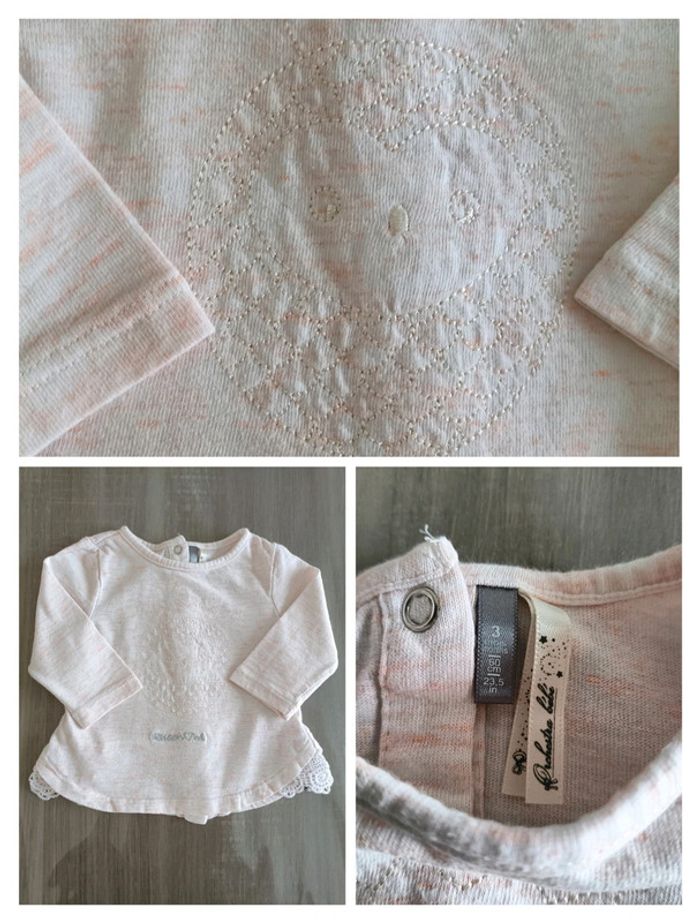 T Shirt/ Tunique rose pâle chiné Orchestra 3 mois - photo numéro 2