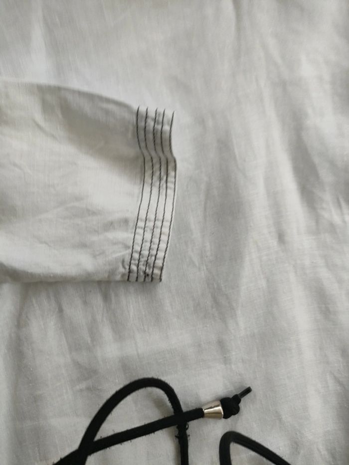 blouse en lin blanc surpiqûre noire 38 40 - photo numéro 3