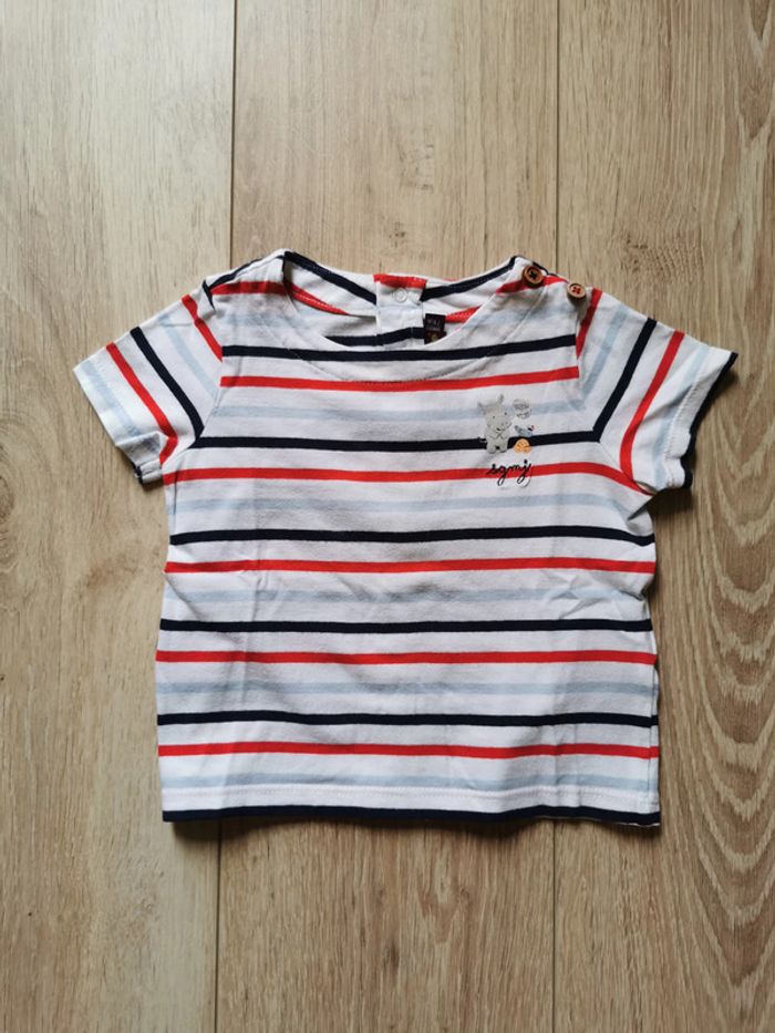 T-shirt blanc rayé bleu rouge Sergent Major 9 mois - photo numéro 2