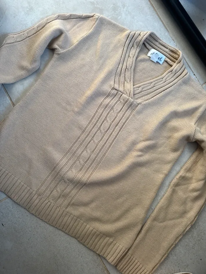 Pull beige col en V - Afibel - Taille L - photo numéro 2