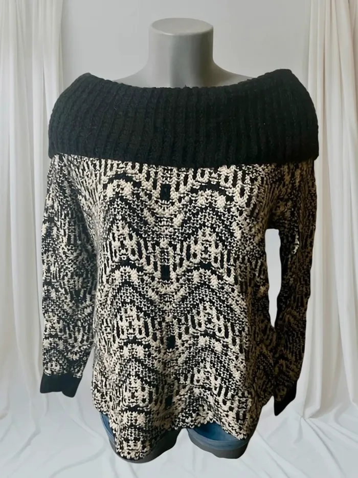 Pull Vintage Abercrombie & Fitch Noir et Blanc – Taille M 38 – Style Rétro - photo numéro 1