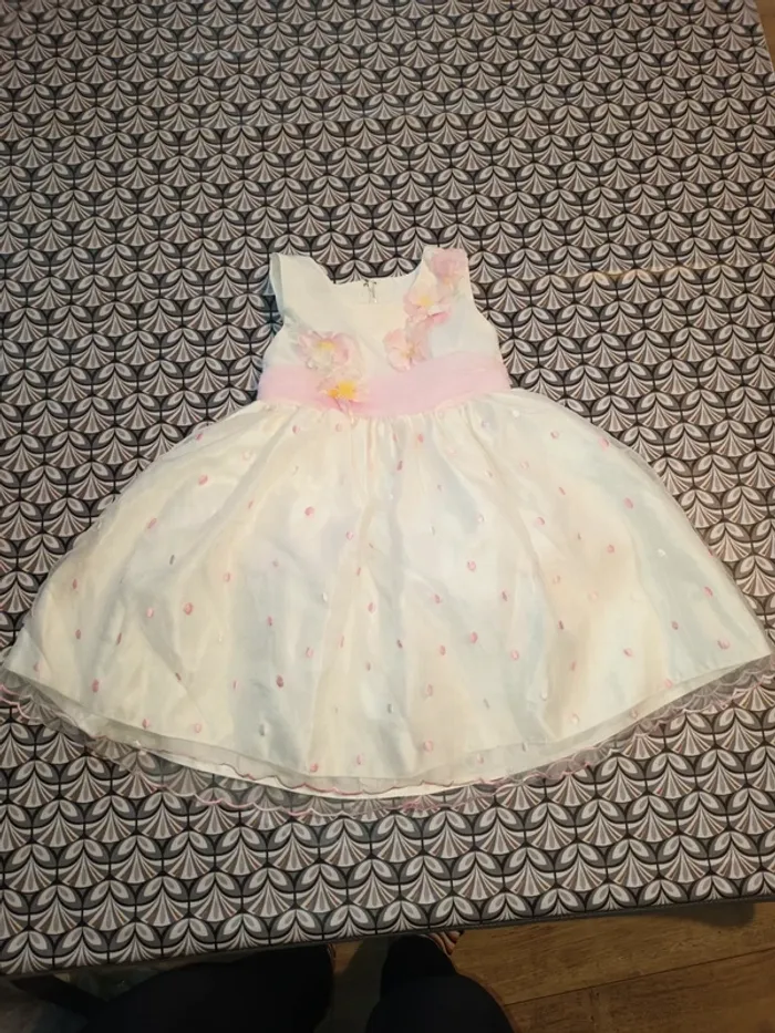 Robe de cérémonie bébé 18 mois blanche et rose