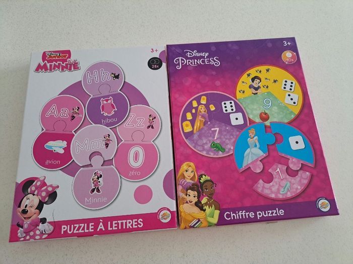 Lot de 2 puzzl3s chiffres et lettres disney
