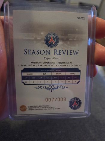 Carte Keylor Navas PSG Futera 2022 - RARE 007/009 - Season Review