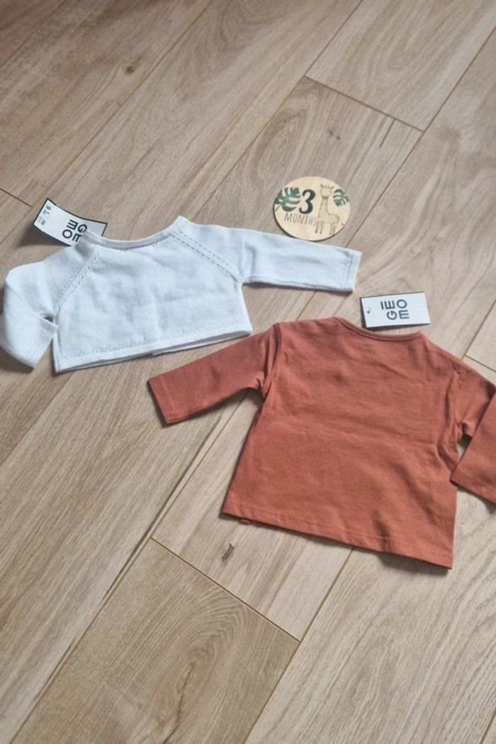 Lot de 2 hauts un gilet + haut ML 3 mois Gémo neuf - photo numéro 2