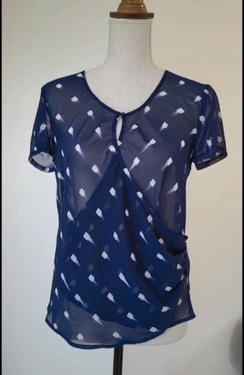 Blouse manches courtes à motifs bleu marine et blanc Mexx Taille 36 38