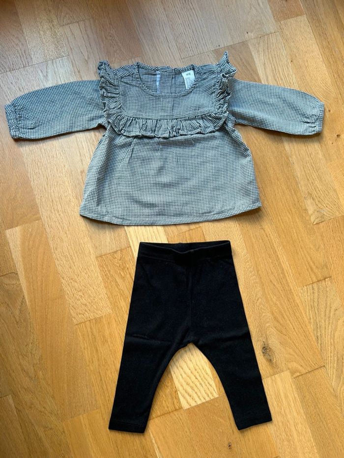 Ensemble tunique/chemisier carreaux volanté et legging bébé fille