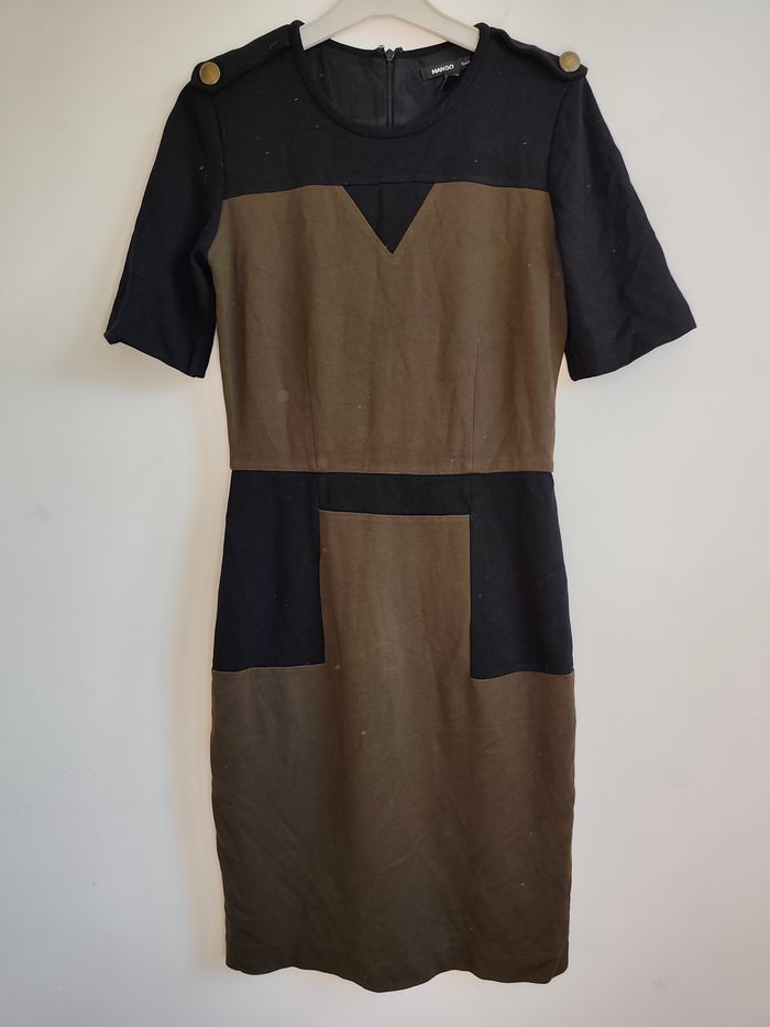 Robe Mango Suit S – bicolore kaki/noir, effet tailleur chic