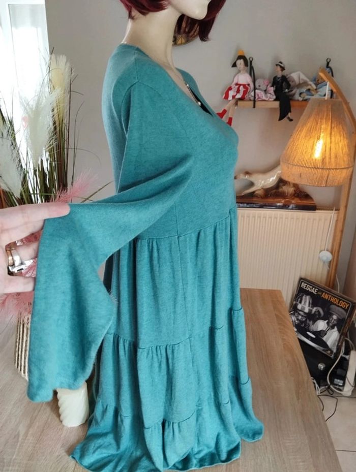 🌿Robe Volantée Vert d'Eau Angora & Laine Made in Italy T36/38🌿 - photo numéro 10