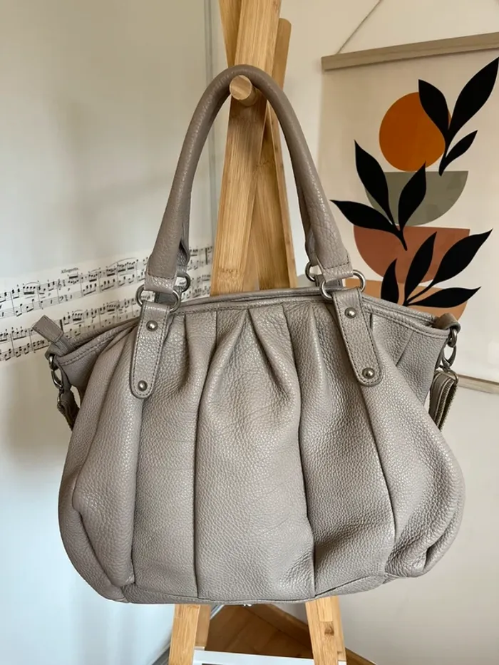 Grand sac en cuir beige vintage excellent état [ref 2508SBe174] - photo numéro 3