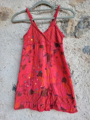 Superbe robe d'été coton IKKS rouge à motifs, 8 ans