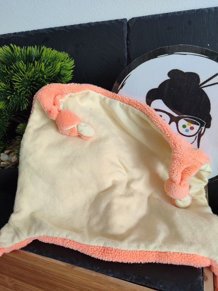 Doudou plat ours orange fluo jaune Babou noeud beige marron Carré Ancien DD03121 - photo numéro 2