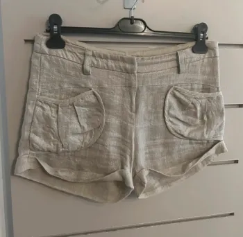 Maje short en lin beige doré, femme, taille 36