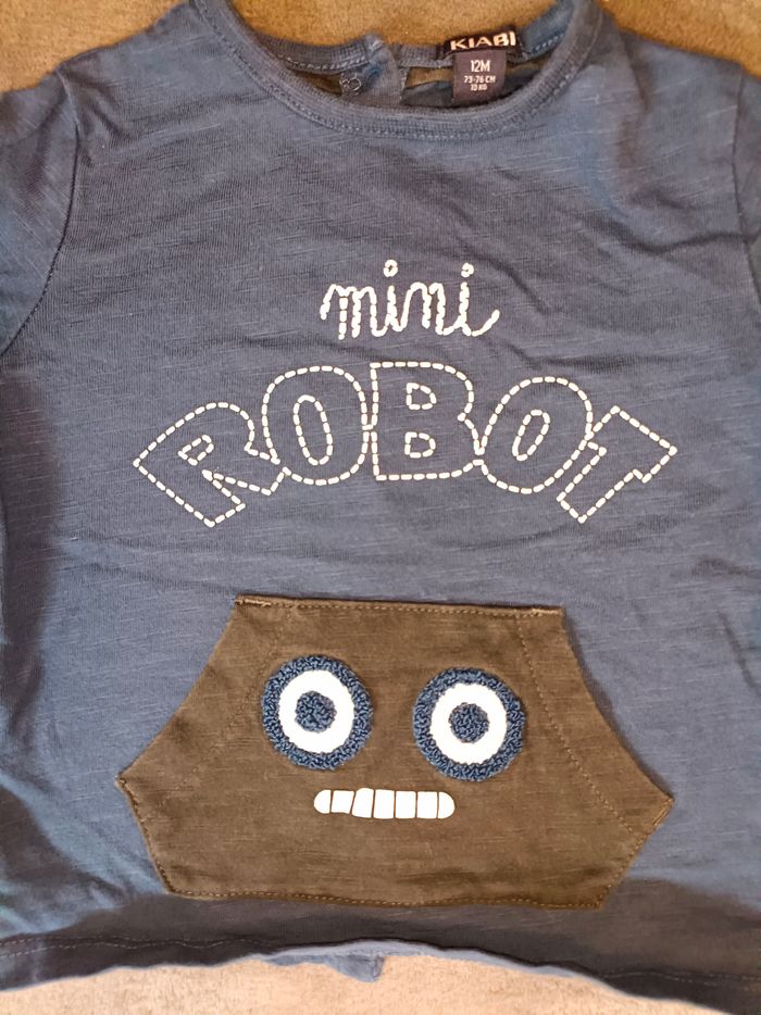 Tee-shirt bleu manches longues - motif robot - photo numéro 2