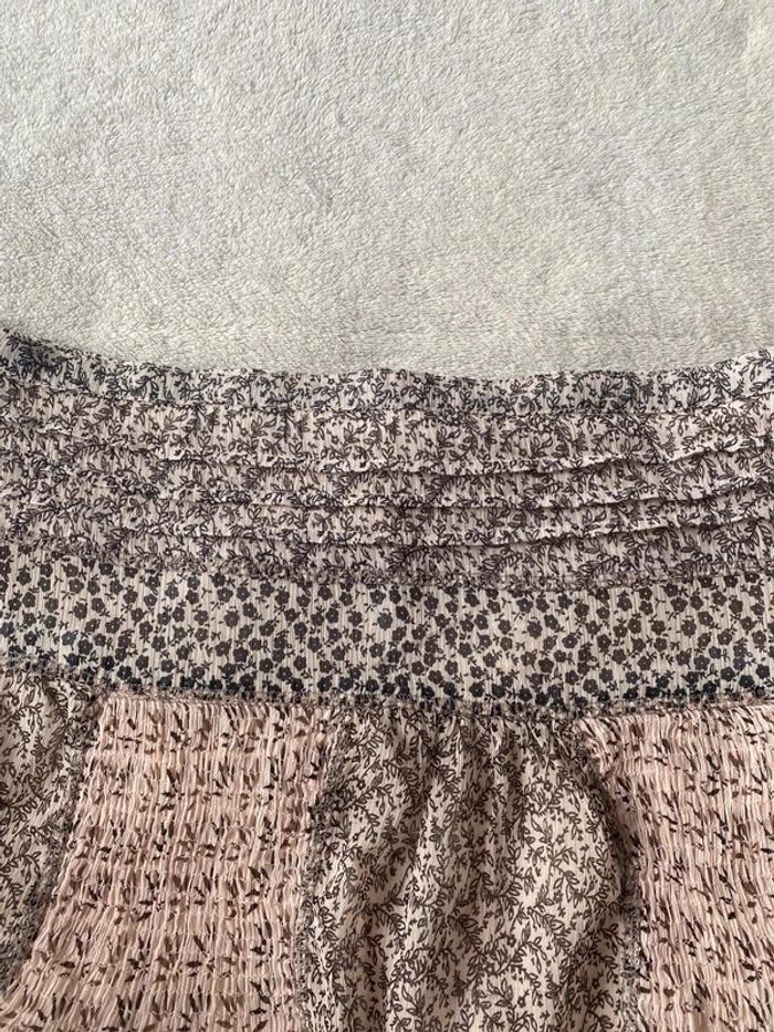Jupe fluide d'été doublée motifs fleurs colorées rose abricot ceinture élastique - photo numéro 4