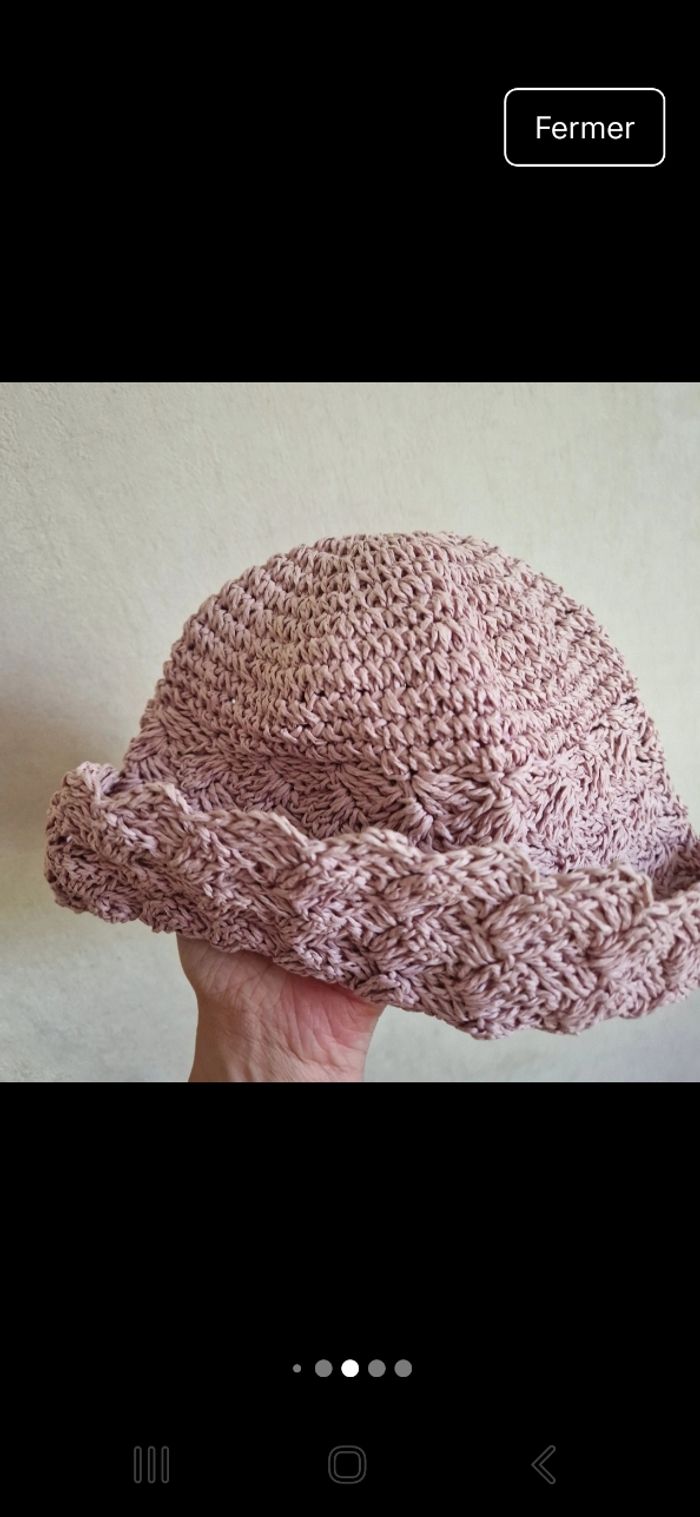 Chapeau été rose pale papier tressé - photo numéro 3